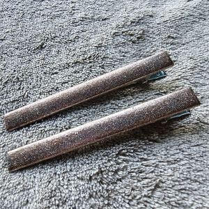 2 Hair Clips Holo Bronze Glitter Accessories Barrettes Hand Painted Indie